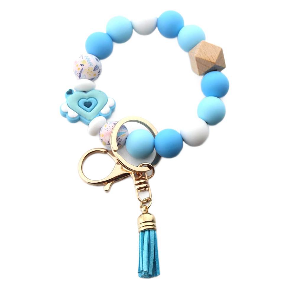 Wholesale wholesale Cute Love Silicone Bead Keychain Pendant Creative Handmade Beaded Bag Accessories Bracelet Key Ring for Women